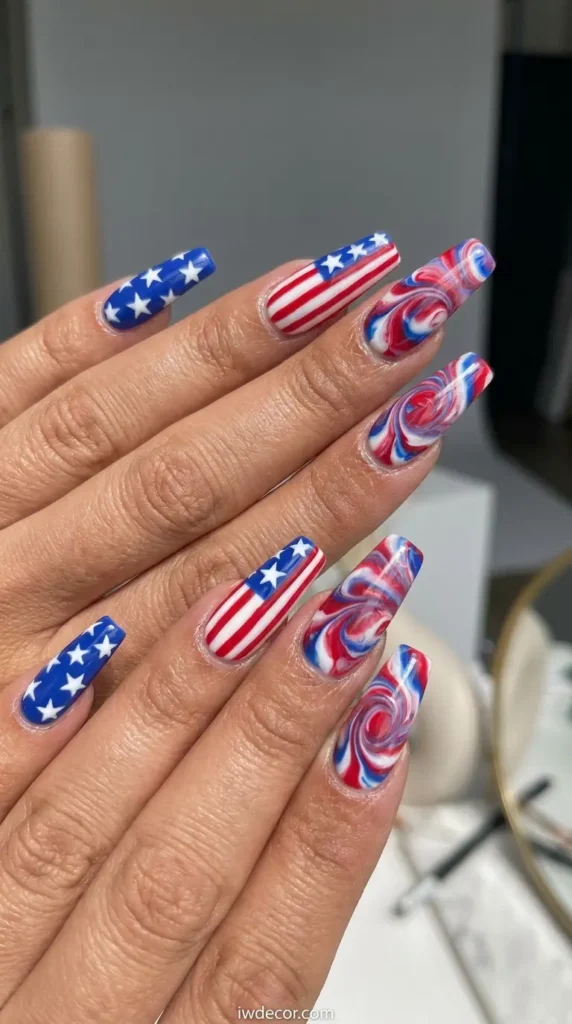 Modern Swirl Flag Nails