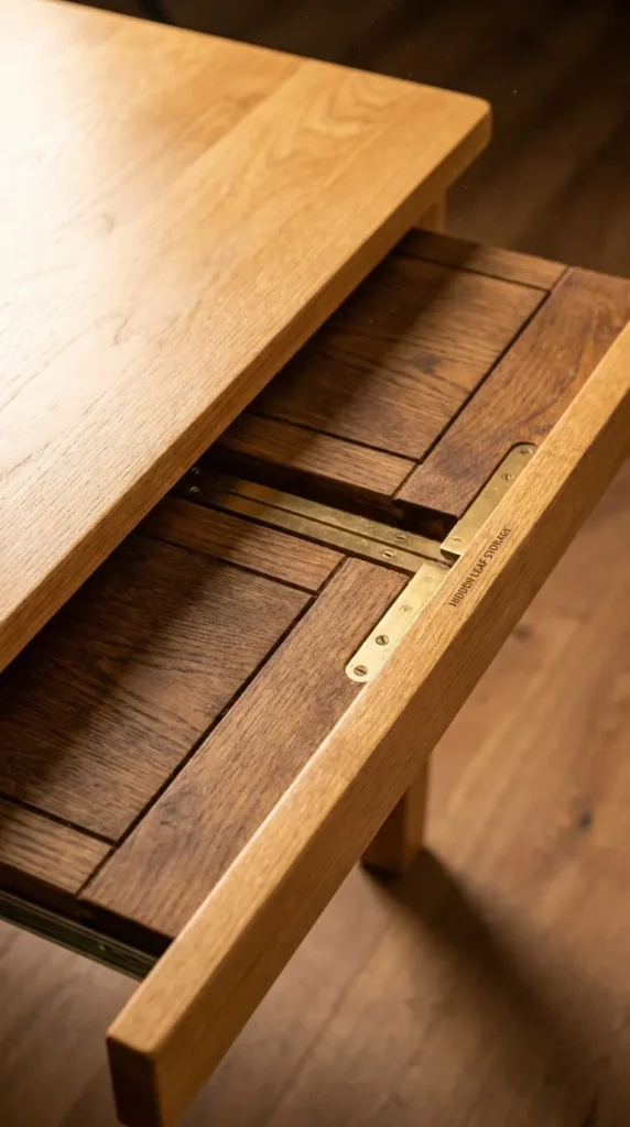 Natural Oak Solid Wood Table with Hidden Extensions