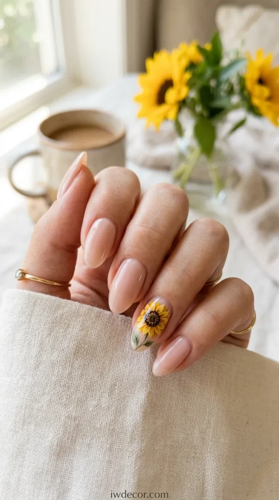 Nude Base with a Single Sunflower Accent