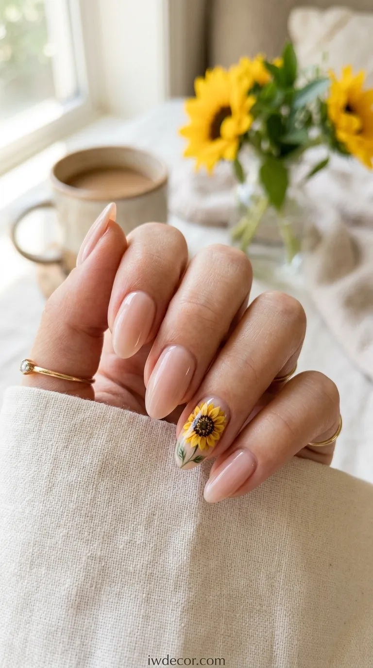 Nude Base with a Single Sunflower Accent