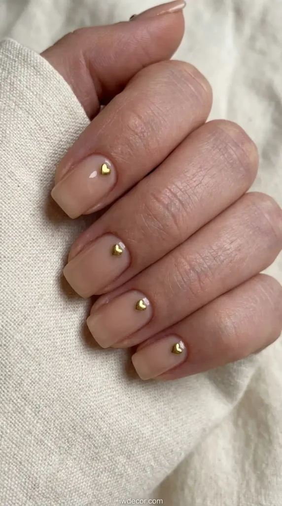 Nude with Delicate Gold Heart Studs