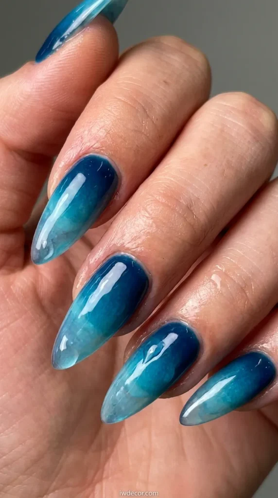 Ocean Blue Ombre Stiletto Nails