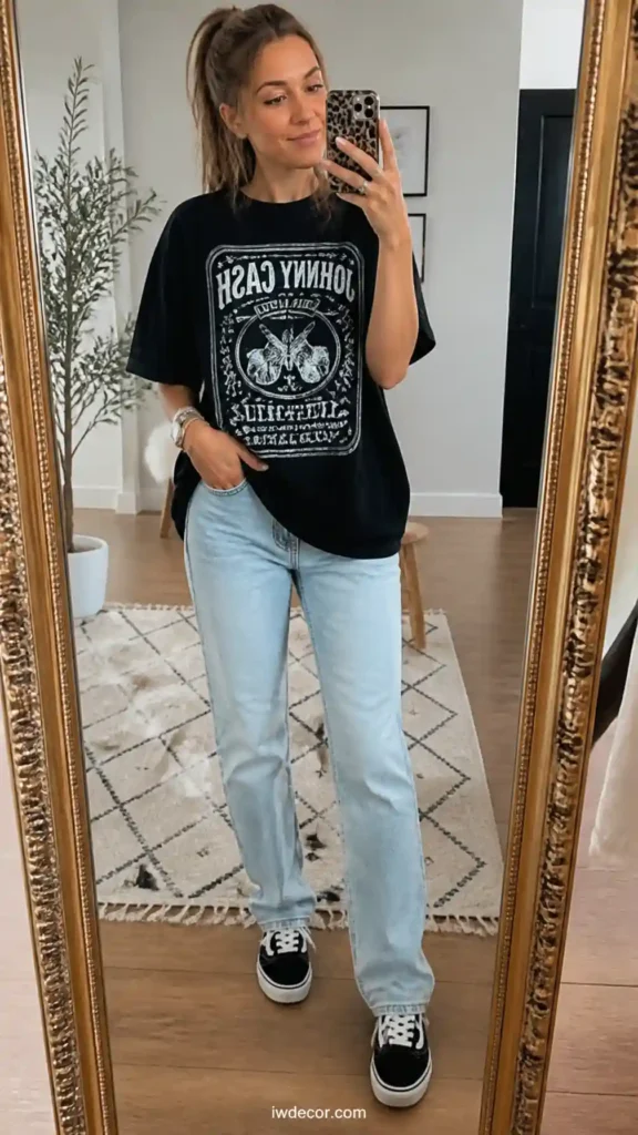Oversized Band Tee & Faded Jeans