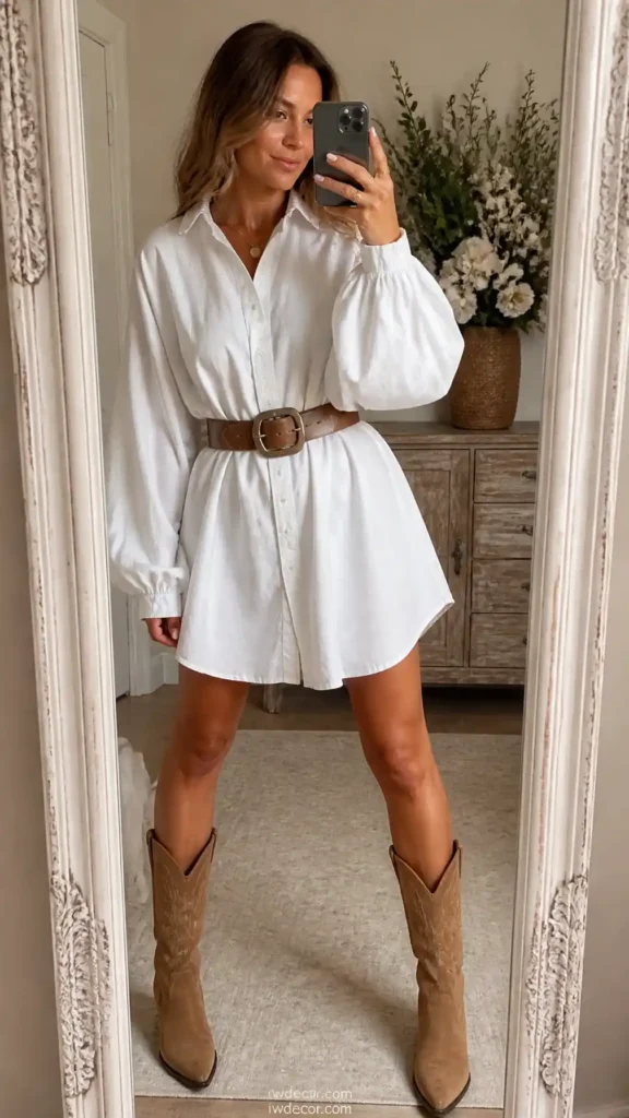 Oversized Shirt Dress & Cowboy Boots