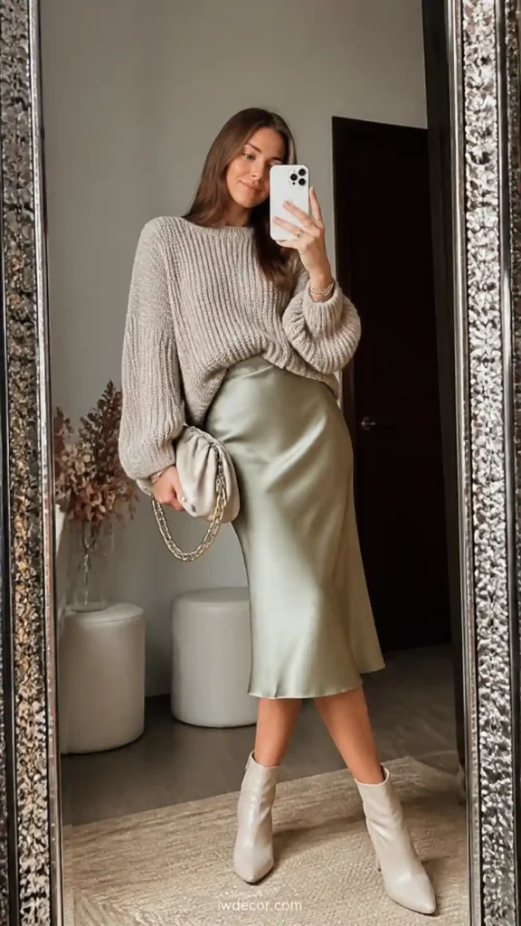 Oversized Sweater & Silk Slip Skirt