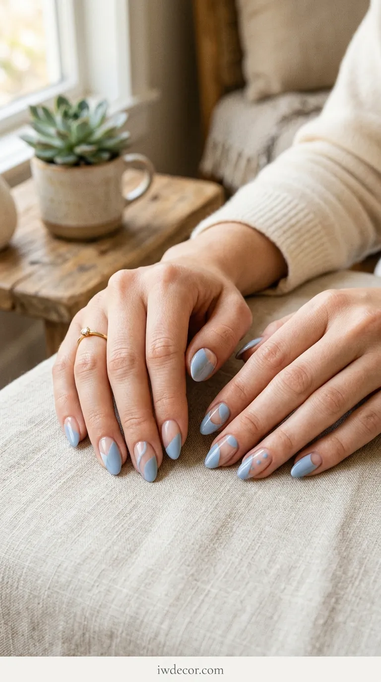 Pastel Blue Negative Space Nails