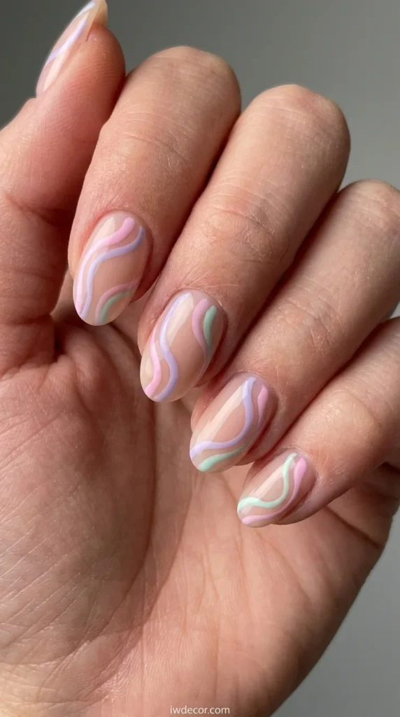 Pastel Pink Swirls on Nude Oval