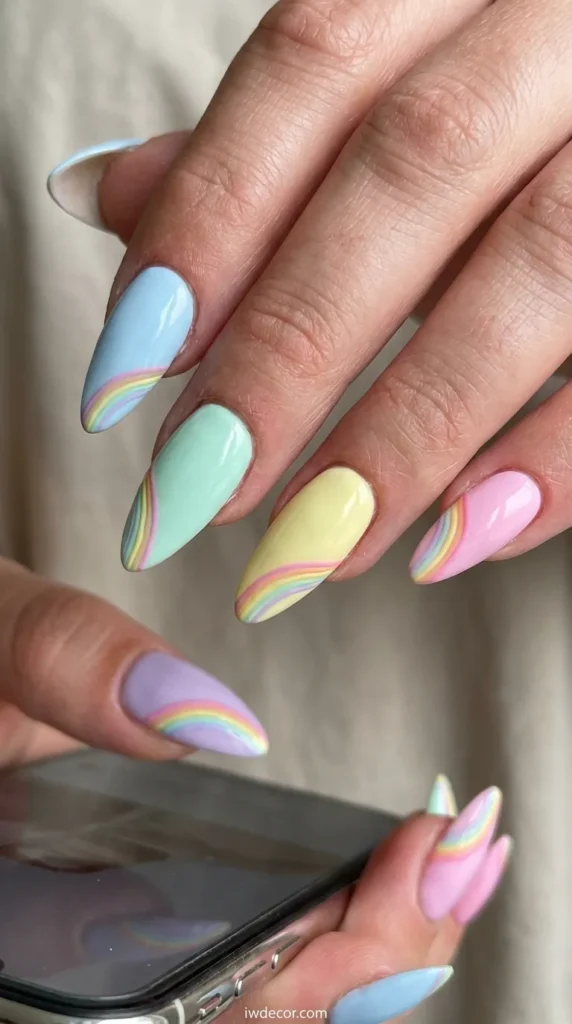 Pastel Rainbow Stiletto Nails