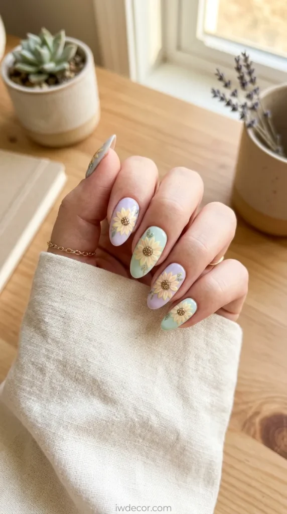 Pastel Sunflower Nails