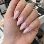 Pink Daisy Rhinestone Stiletto Nails