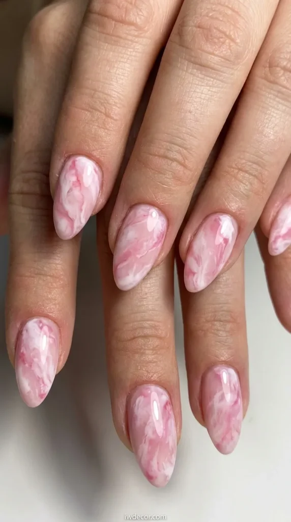 Pink and White Marble Almond
