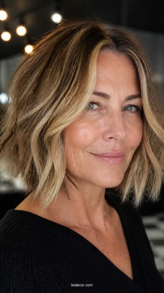 Playful Choppy Lob with Dark Blonde Balayage
