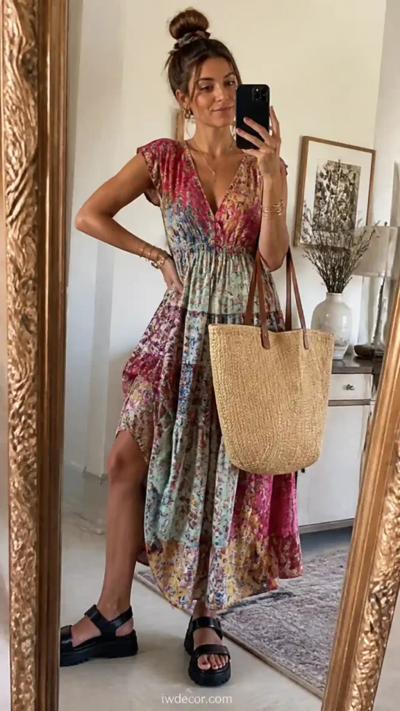 Printed Dress & Chunky Sandals