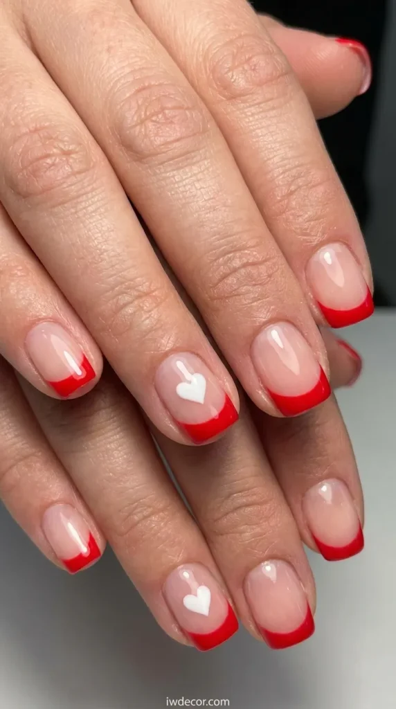 Red French with White Heart Accent