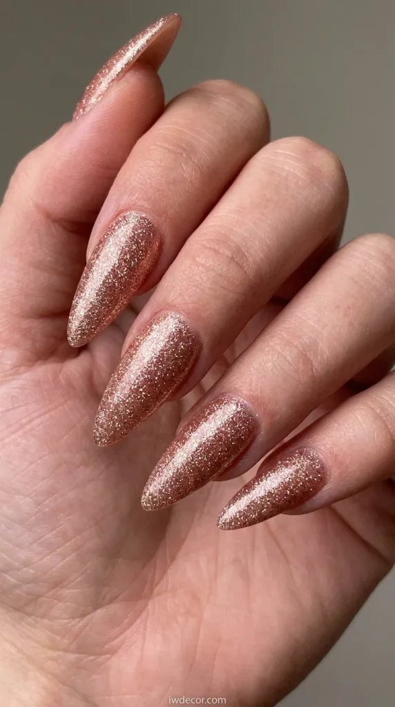 Rose Gold Glitter Stiletto Nails