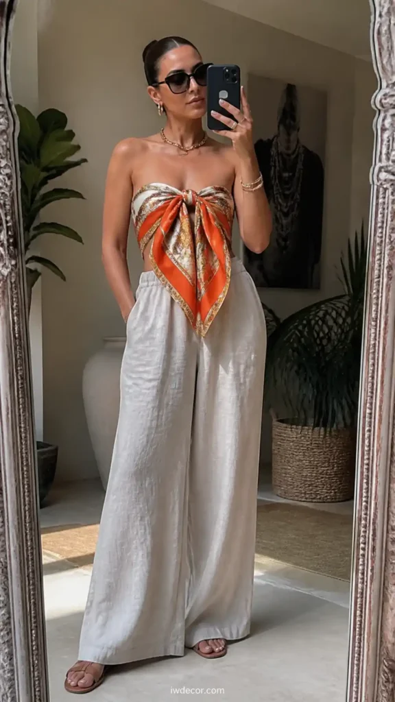 Silk Scarf Top & Wide-Leg Linen Pants