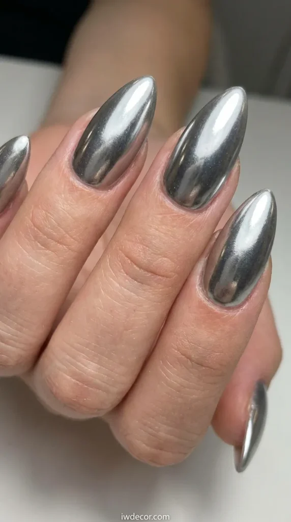 Silver Chrome Mirror Stiletto Nails