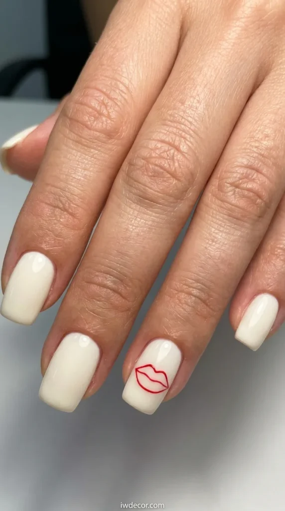 Single Accent Nail with a Red Lip Outline