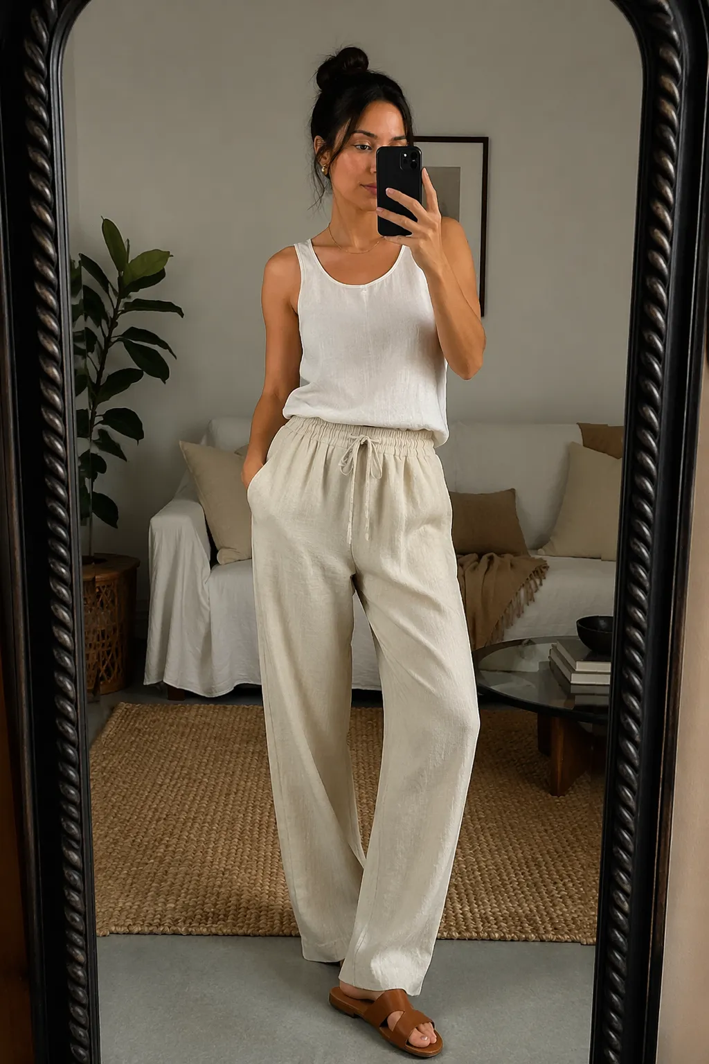 Sleeveless Linen Top and Drawstring Pants