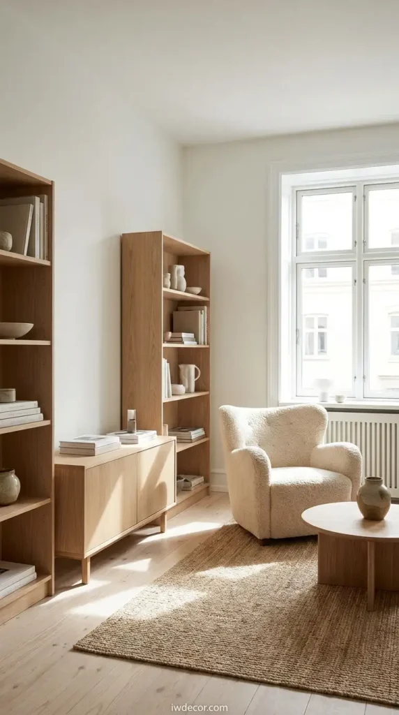 Small Scandinavian living rooms thrive when light, wood, and intentional storage work together.
