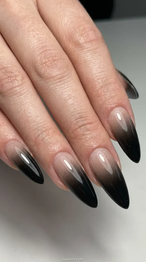 Smoky Black Ombre Stiletto Nails