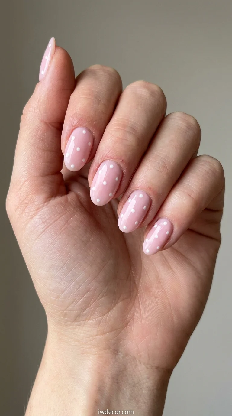 Soft Pink with White Dot Accents Oval