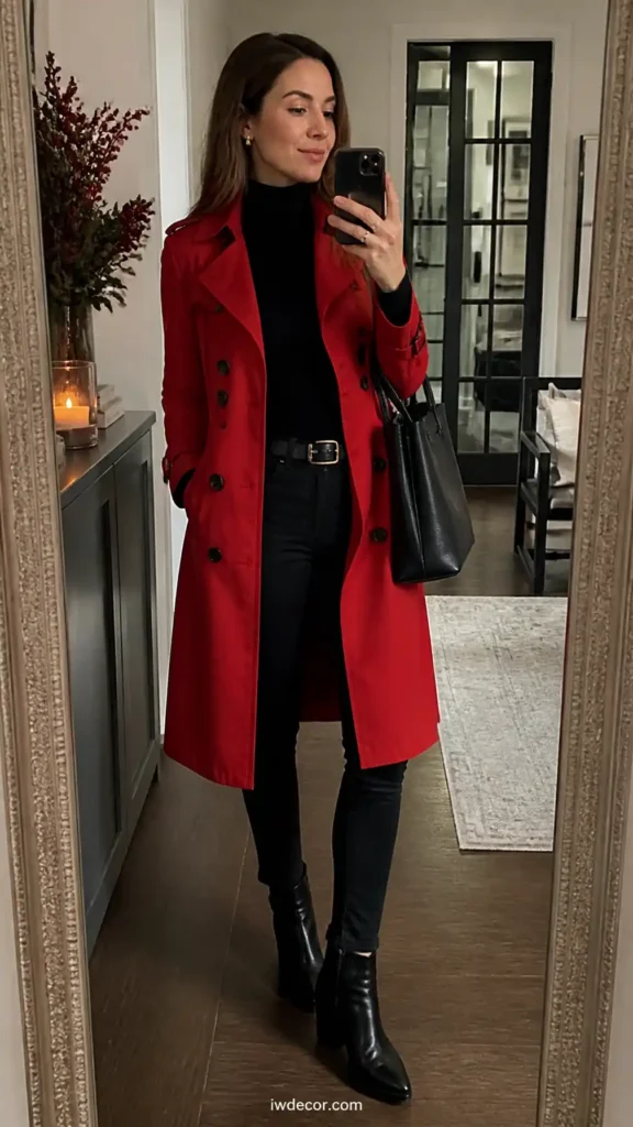 Statement Red Trench Coat over Monochromatic Base