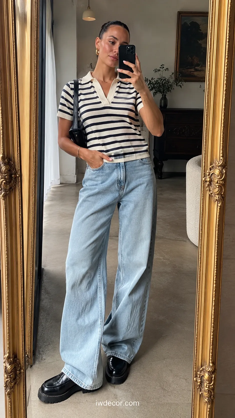 Striped Polo Tee & Baggy Jeans