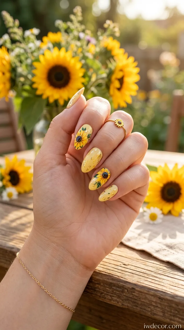Summer sunflower nails