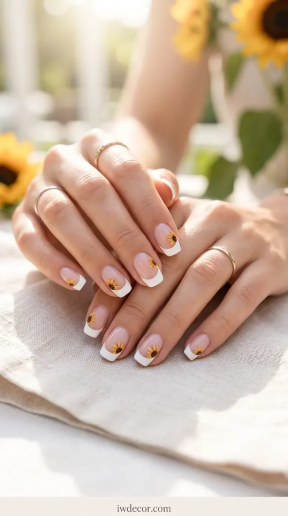 Sunflower French Tip Nails