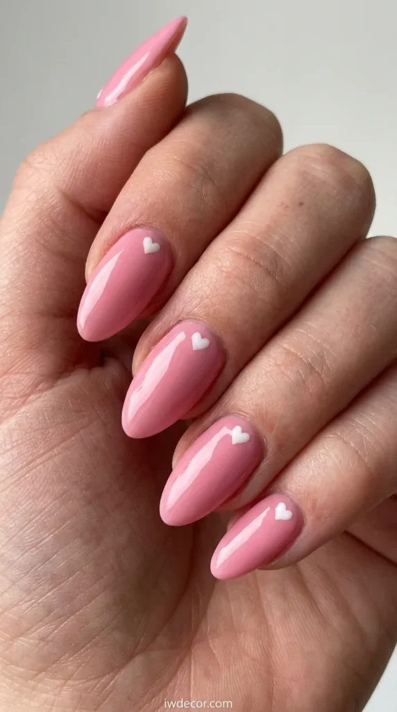 Sweetheart Pink Almond with White Hearts