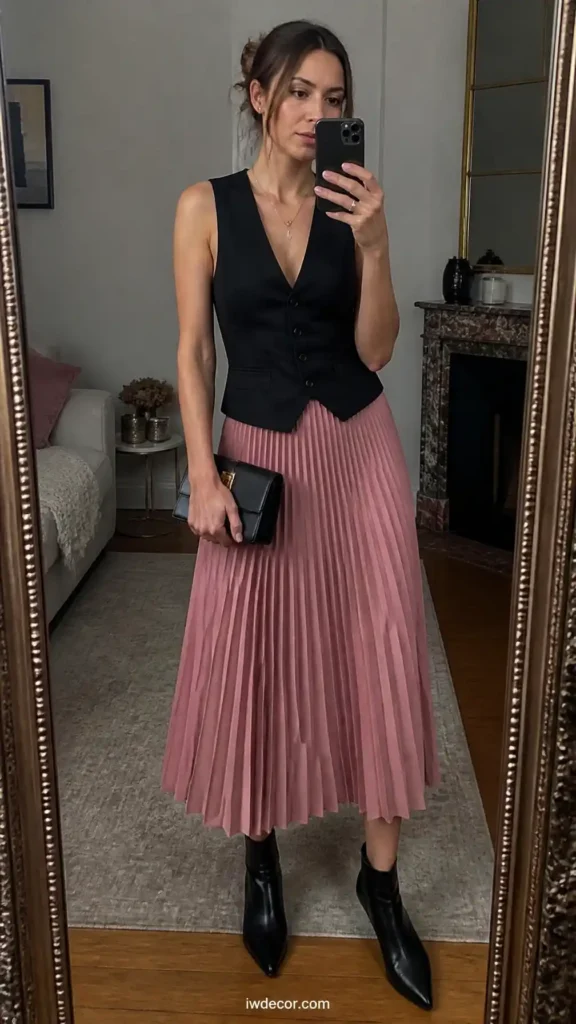 Tailored Vest & Pleated Skirt