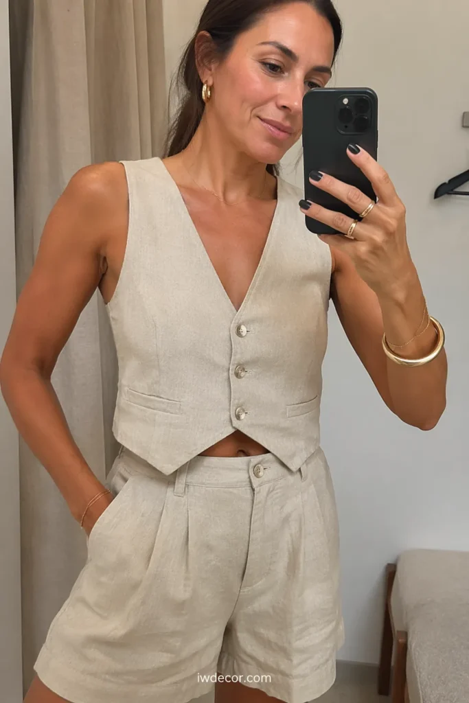 Tailored Vest (as top) + Matching Shorts