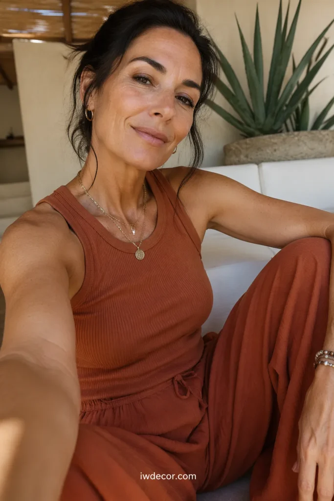 Terracotta Knit Top + Linen Trousers