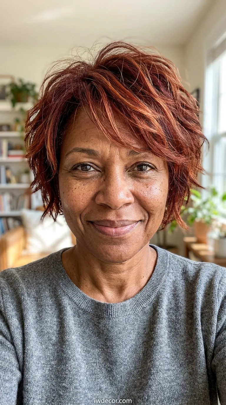 Tousled Short Shag in Warm Copper Brown