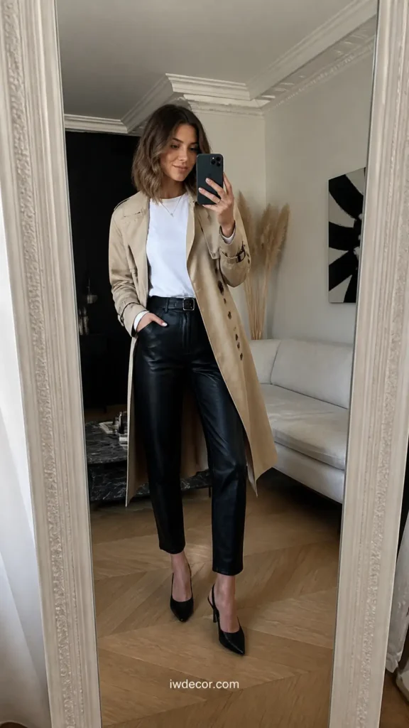 Trench Coat & Leather Pants