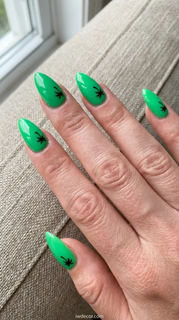 Tropical Palm Stiletto Nails