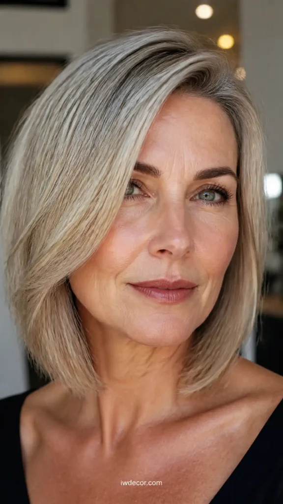 Voluminous Ash Blonde Side-Parted Lob