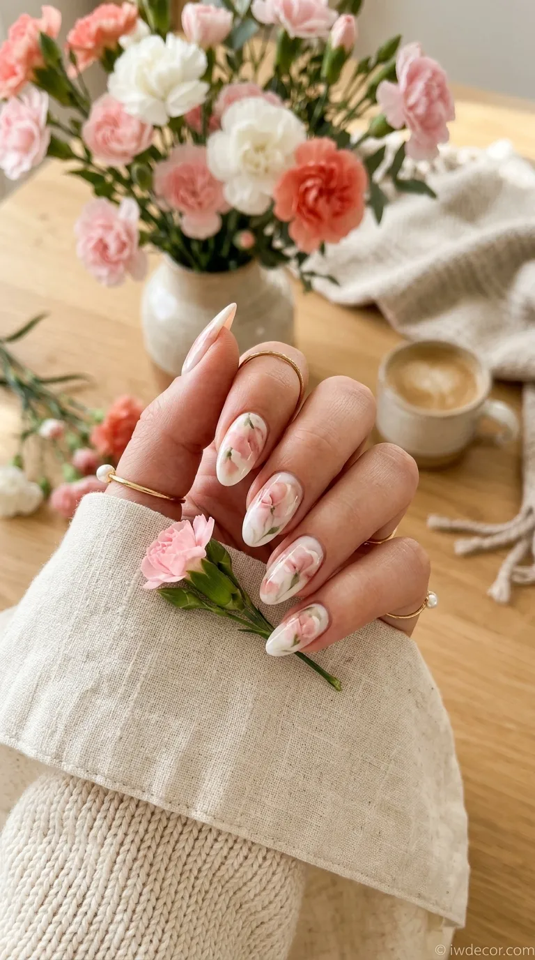 Watercolor Carnation Nails