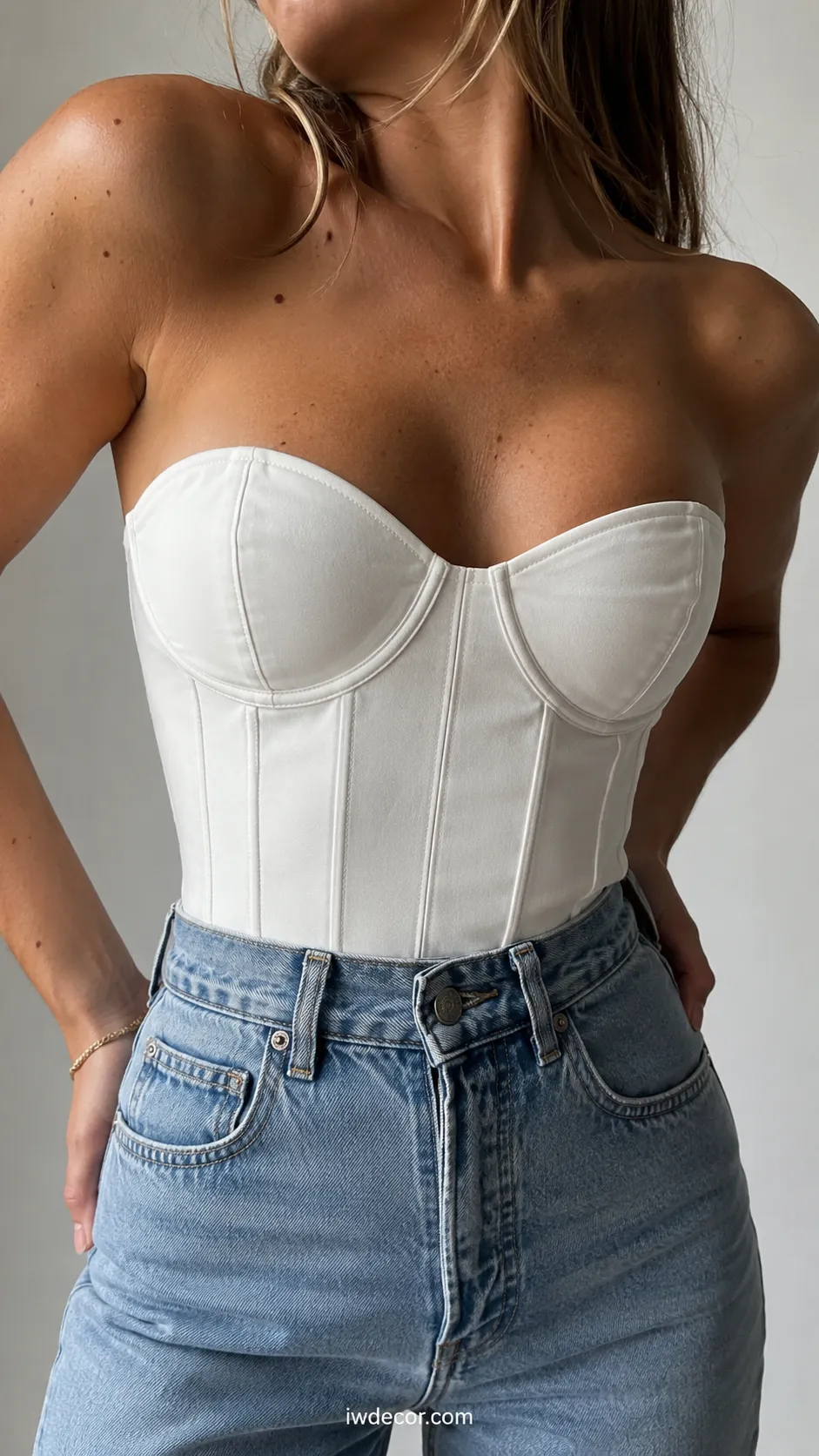 White Corset Top and High-Waist Jeans