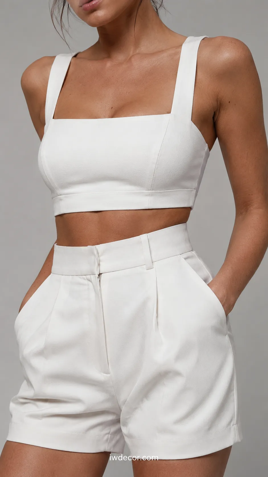 White Crop Top and High-Waist Shorts