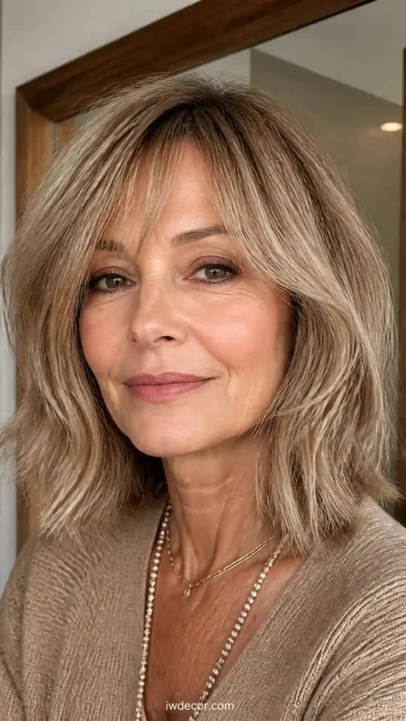 Youthful Wispy Layered Lob with Beige Blonde