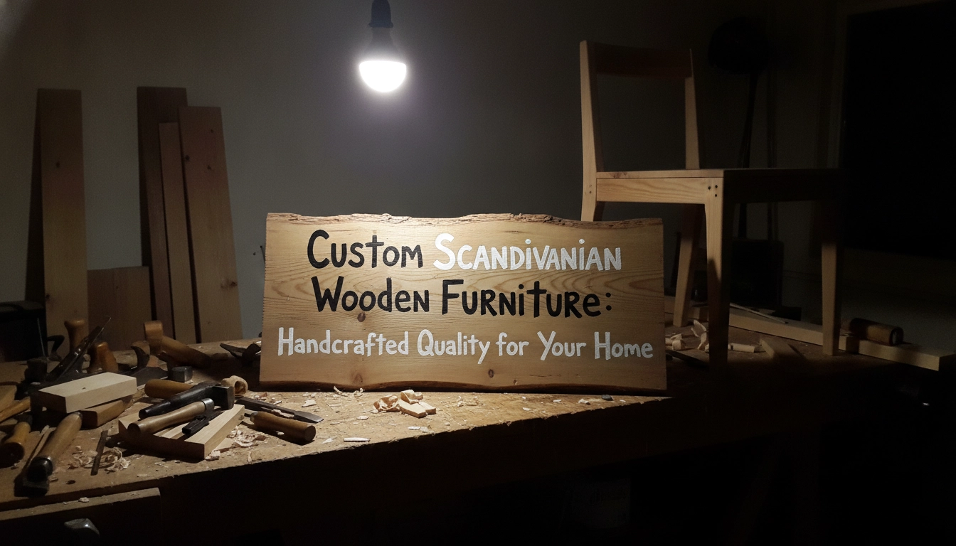 A woodworker building custom scandinavian wooden furniture inside a garage workshop