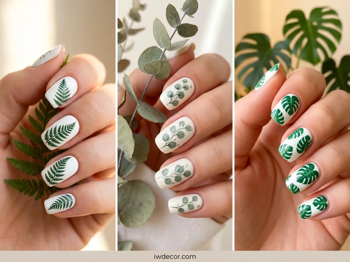 green leaf nail design