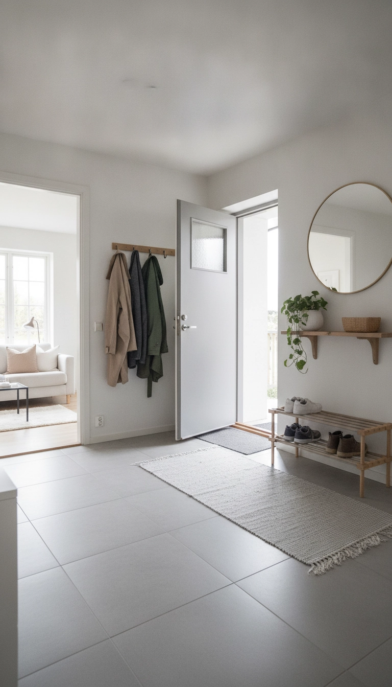 A clean, airy Scandinavian entryway that feels calm, bright, and uncluttered.