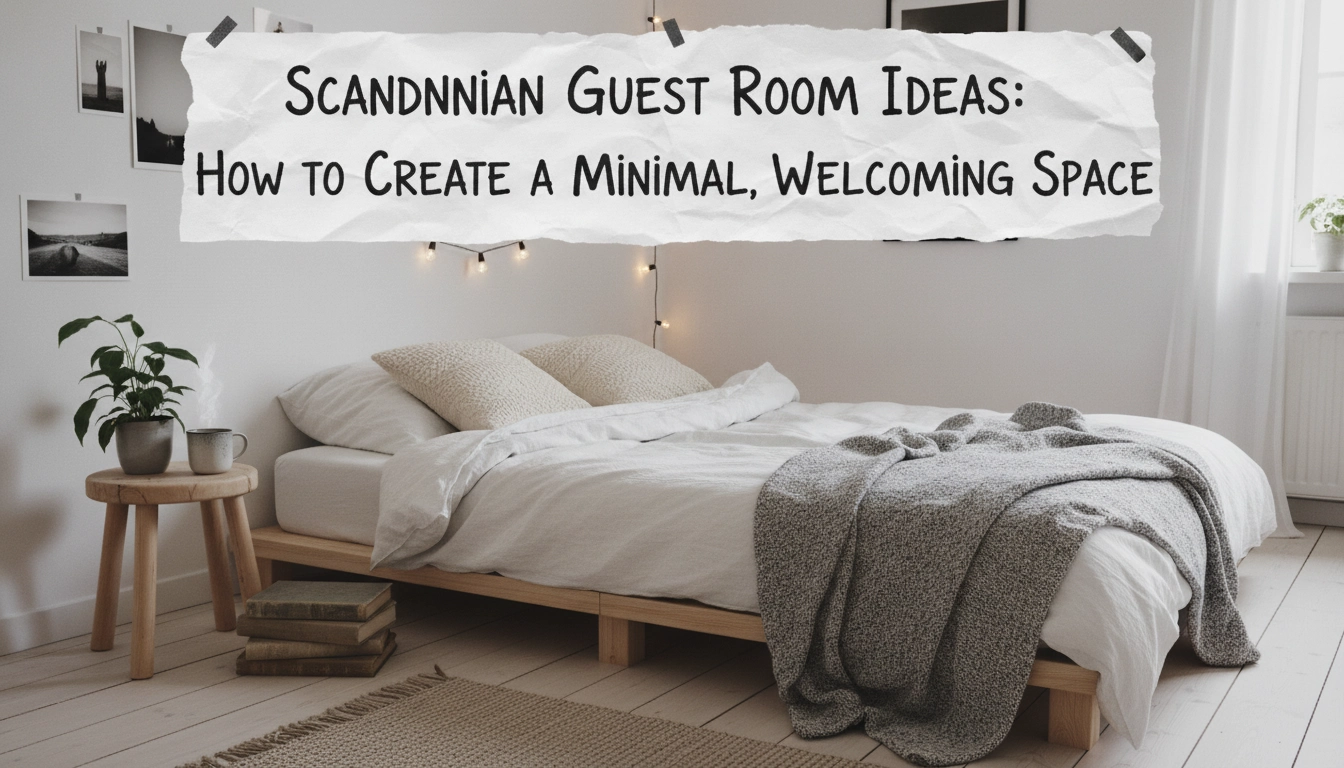 A welcoming minimalist bedroom featuring practical scandinavian guest room ideas with light wood furniture and natural sunlight.