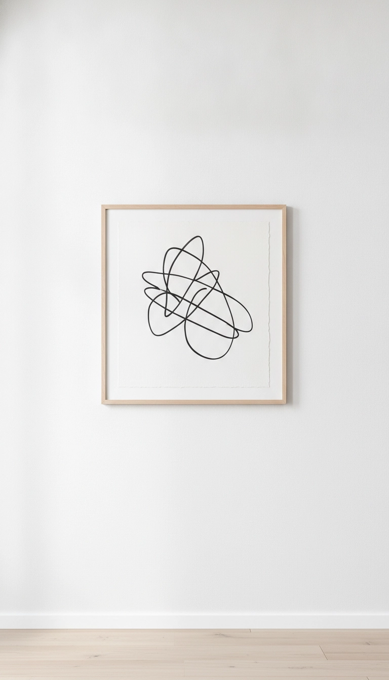 A large minimalist art frame centered on a spacious wall, illustrating the sixty-forty rule of negative space.